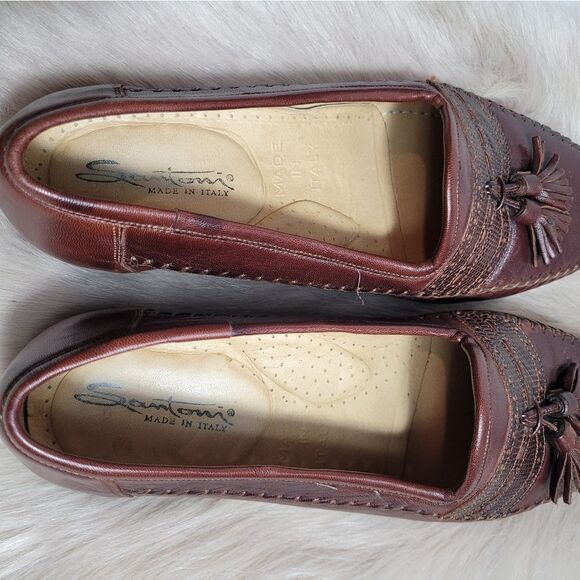 Santoni Tassel Brown Leather Loafers Lizard Accents Mens  Shoes Size 7.5 main image 9